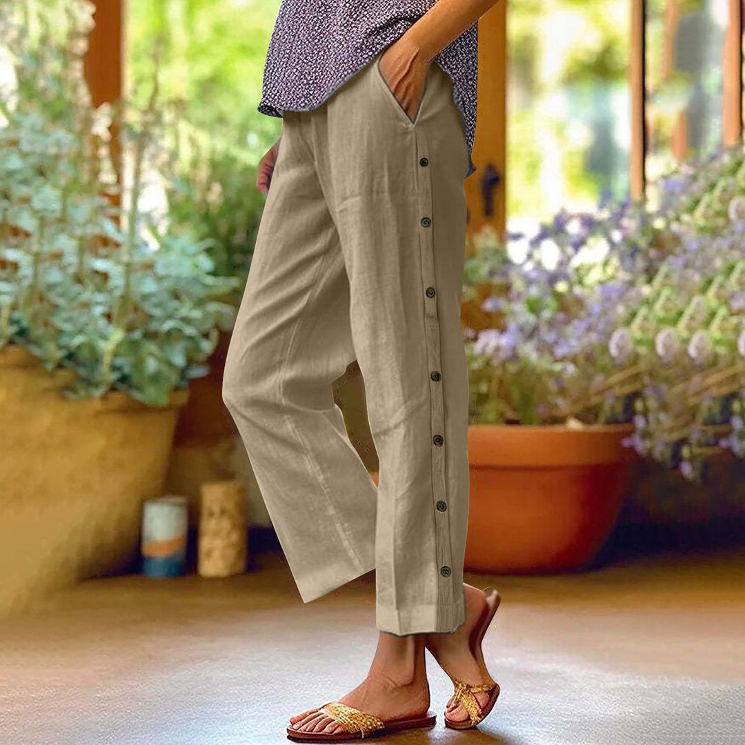 Damen Leichte Relaxed-Hose mit seitlicher Knopfleiste und Eingrifftaschen Nord Taschen