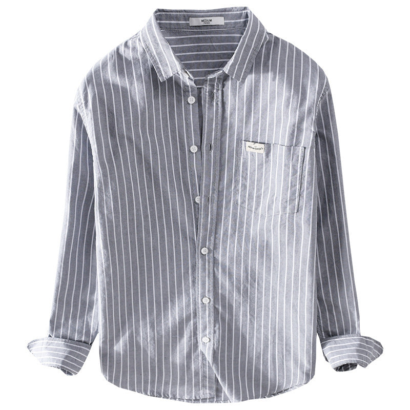 Herren Gestreiftes Layering-Overshirt aus softem Baumwollmix mit Kentkragen und aufgesetzter Brusttasche Nord Taschen