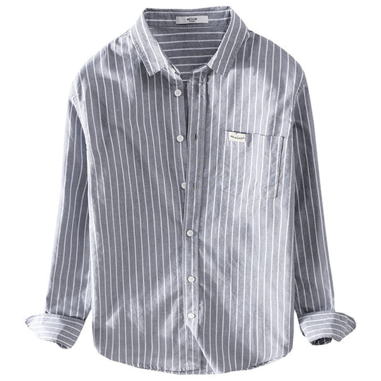 Herren Gestreiftes Layering-Overshirt aus softem Baumwollmix mit Kentkragen und aufgesetzter Brusttasche Nord Taschen
