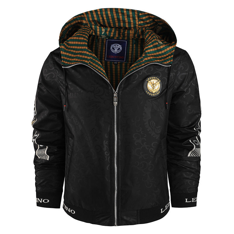 Herren  leichte Kapuzen-Sportjacke mit Jacquardmuster, Metallreißverschluss und elastischen Bündchen Nord Taschen