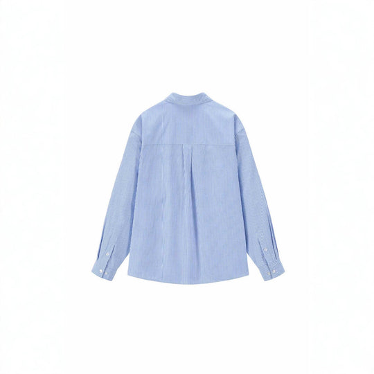 Damen Oversize-Hemdbluse mit feinem Nadelstreifen und gestickter Schleifen-Brusttasche Nord Taschen