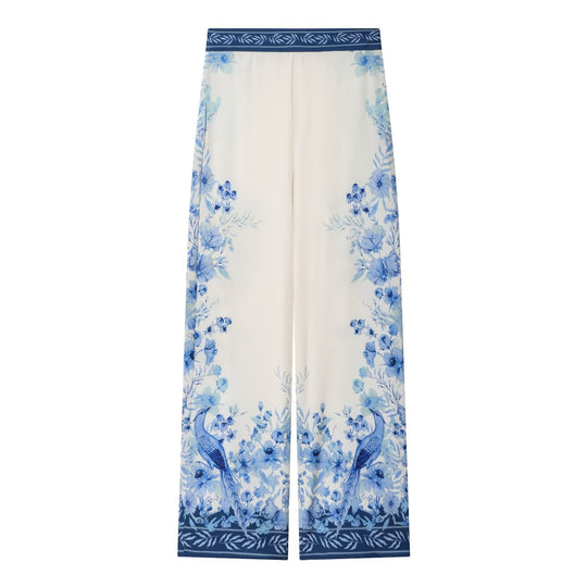 Damen Weite Palazzo‑Hose mit elastischem Bund und floraler Bordürenoptik Nord Taschen