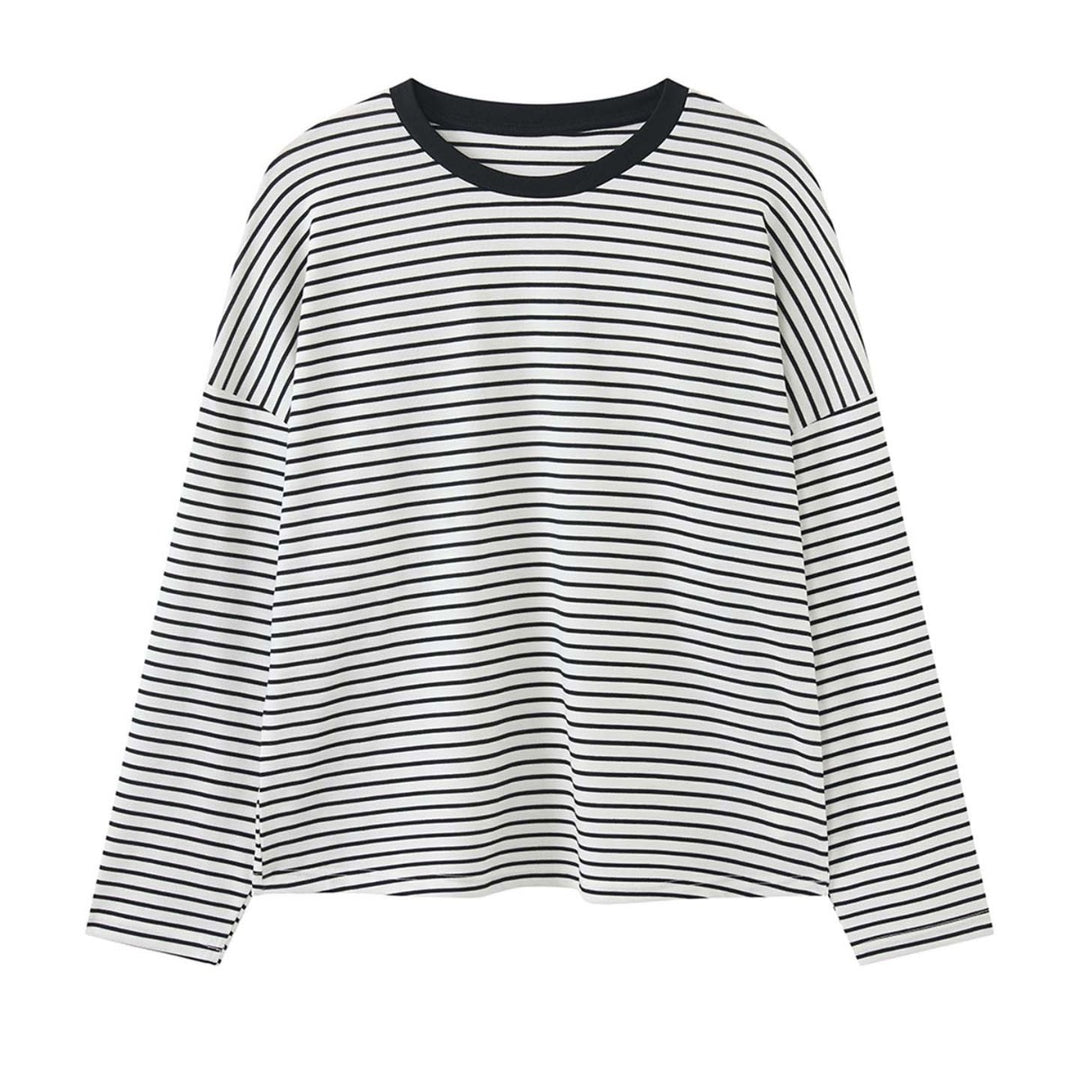 Damen Oversized Streifen-Langarmshirt mit kontrastierendem Rundhalsausschnitt Nord Taschen
