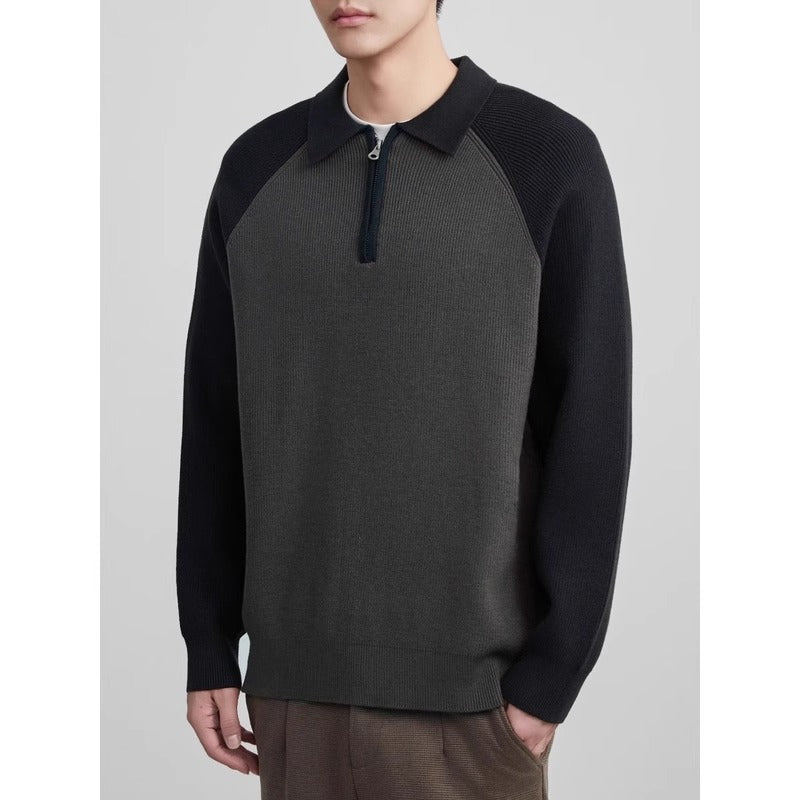 Herren Feinstrick-Halbzip-Pullover mit Polokragen und Raglanärmeln Nord Taschen