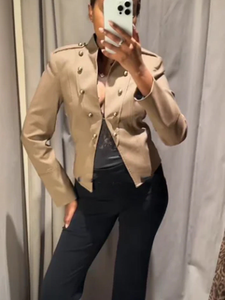 Damen Kurzblazer im Militarystil mit doppelreihigen Zierknöpfen Nord Taschen