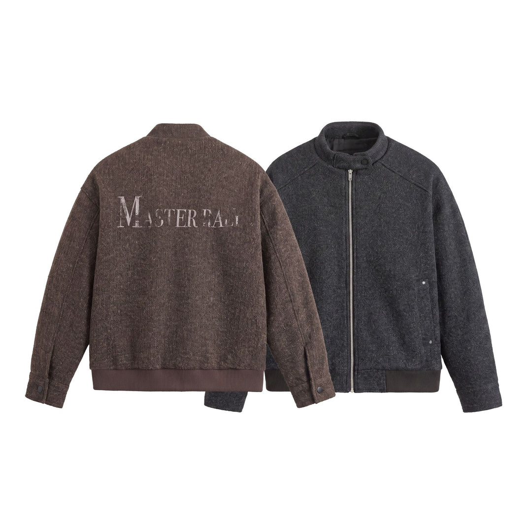 Herren Kurzboxy Wollmix-Bomber mit Stehkragen und Rippsaum Nord Taschen