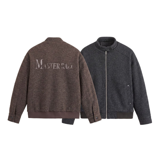 Herren Kurzboxy Wollmix-Bomber mit Stehkragen und Rippsaum Nord Taschen