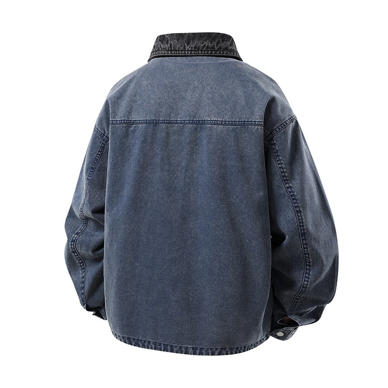 Herren Oversized Denim‑Überhemdjacke mit Druckknopffront, Brusttaschen & Reißverschluss-Detail Nord Taschen