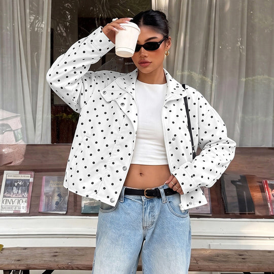 Damen Polka-Dots Pullover Jacke Nord Taschen