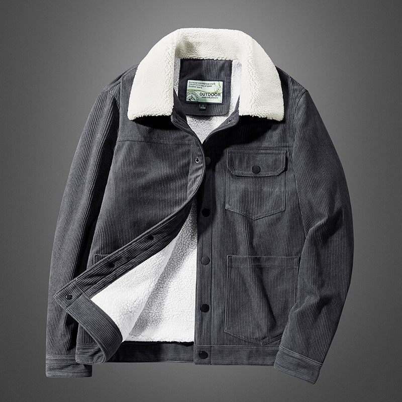 Herren Kordjacke mit Teddyfutter, thermisch gefütterte Worker-Jacke Nord Taschen