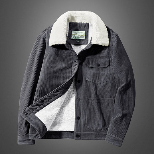 Herren Kordjacke mit Teddyfutter, thermisch gefütterte Worker-Jacke Nord Taschen