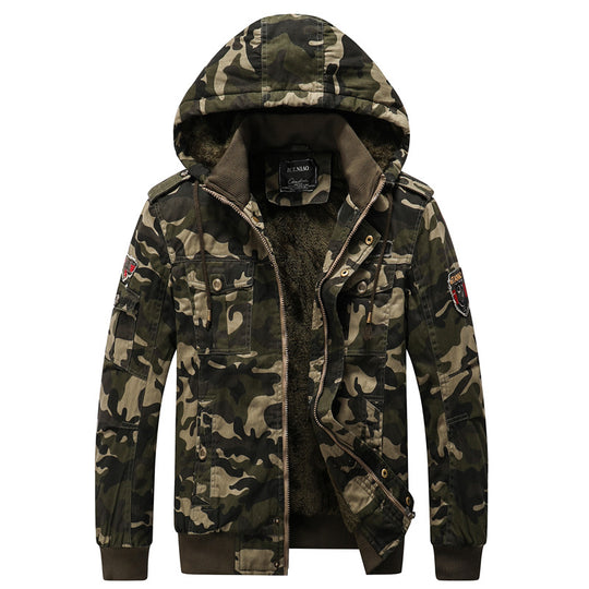 Herren Gefütterte Kapuzenparka im Camouflage-Militärstil mit Teddyfutter Nord Taschen