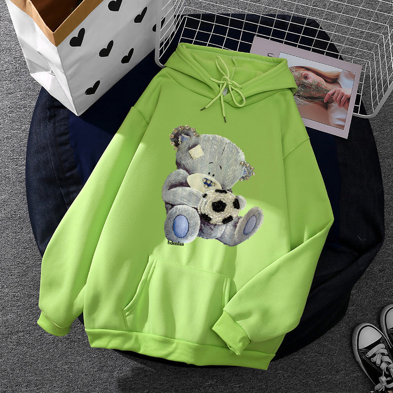 Damen nan kuscheliger Kapuzenpullover mit Teddy-Applikation, weichem Fleece-Futter und Kängurutasche Nord Taschen