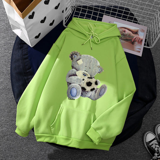 Damen nan kuscheliger Kapuzenpullover mit Teddy-Applikation, weichem Fleece-Futter und Kängurutasche Nord Taschen
