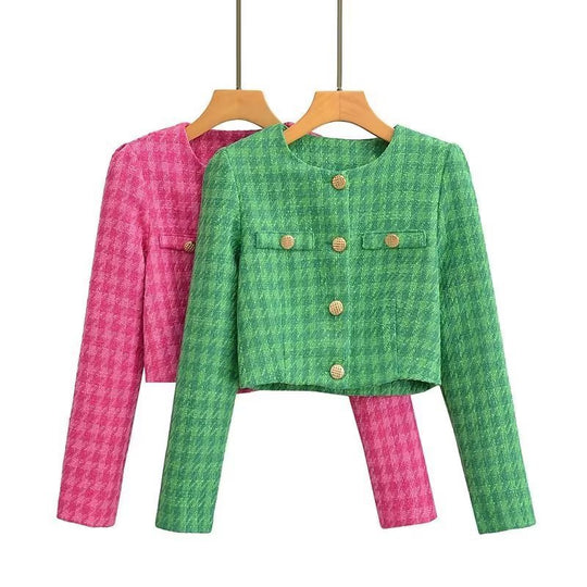 Damen Kurzblazer aus Bouclé-Tweed mit kastiger Cropped‑Silhouette und kragenlosem Design Nord Taschen