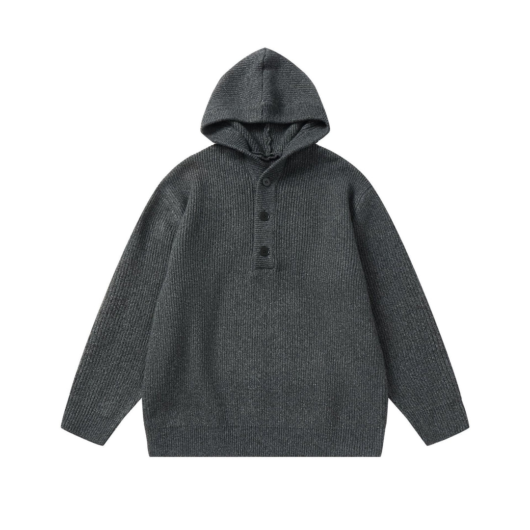 Unisex Gerippter Strick-Hoodie mit Halbknopfblende und Oversize-Schnitt Nord Taschen