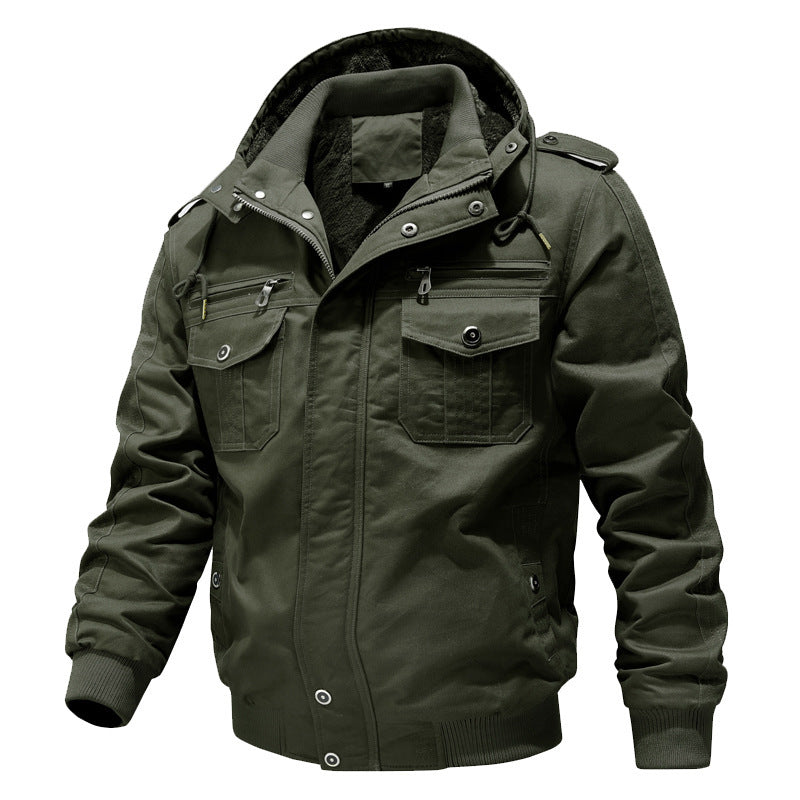 Herren Wasserabweisender Canvas-Bomber mit wärmender Sherpa-Innenlage, Kapuze und Utility-Taschen Nord Taschen