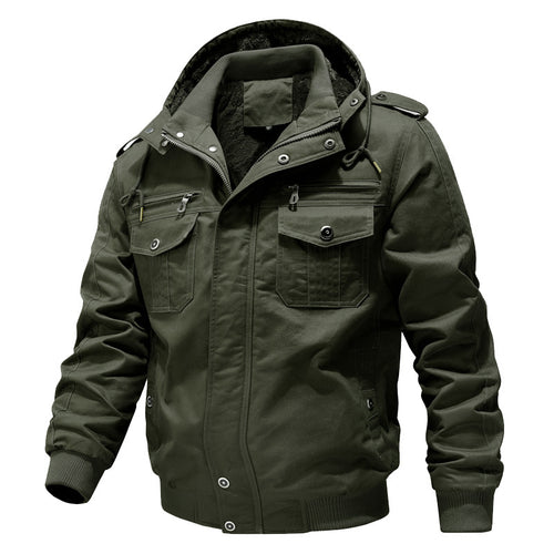 Herren Wasserabweisender Canvas-Bomber mit wärmender Sherpa-Innenlage, Kapuze und Utility-Taschen Nord Taschen
