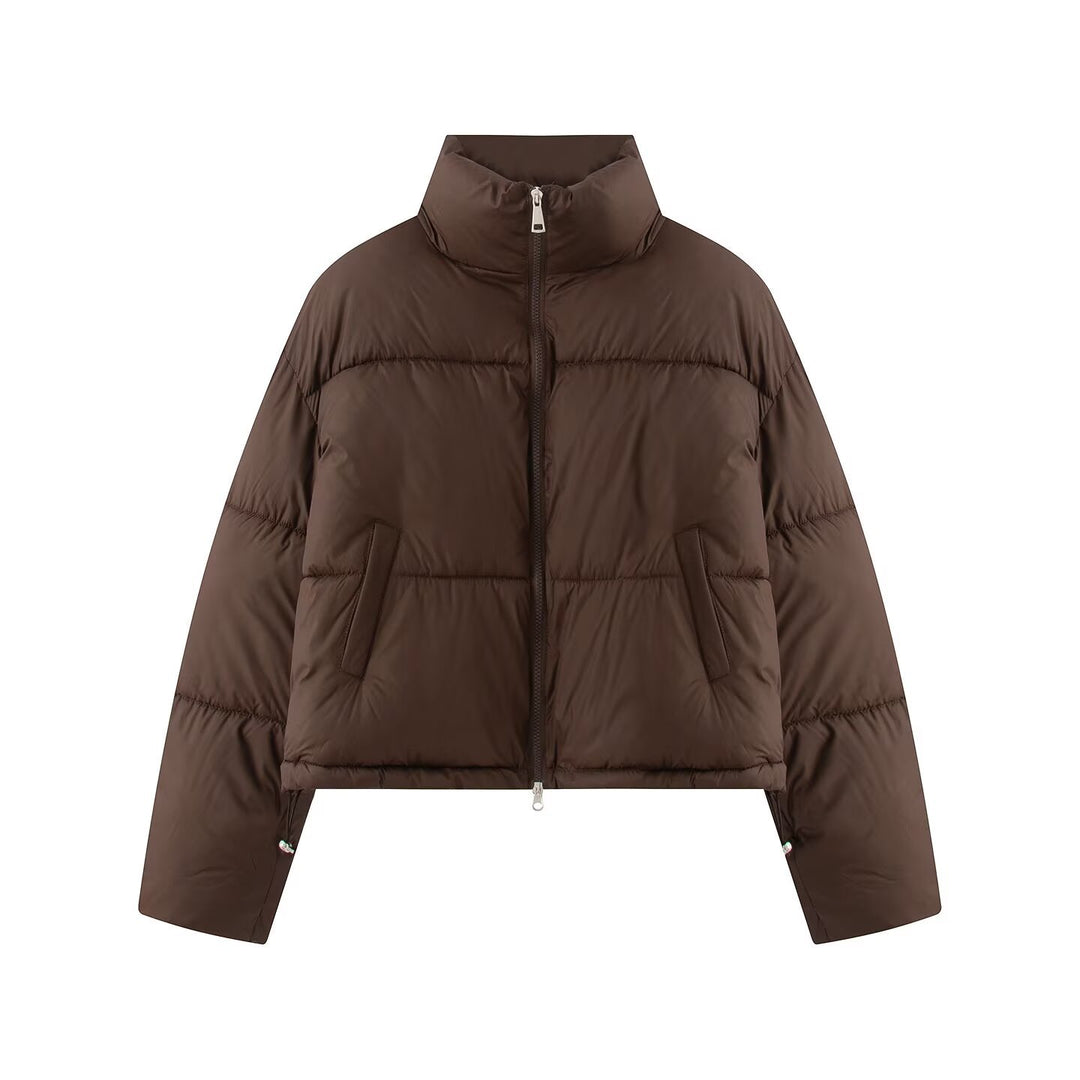 Damen Gekürzte Oversize-Pufferjacke mit hohem Stehkragen und Zwei-Wege‑Reißverschluss Nord Taschen