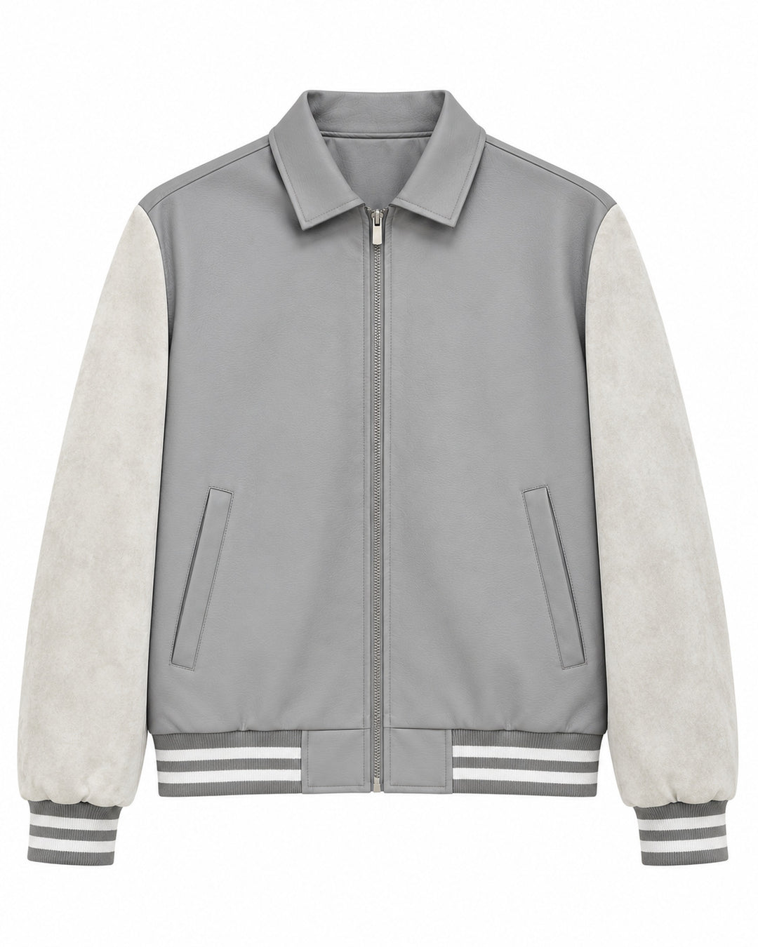 Herren Retro Letterman‑Bomber mit glattem Kunstlederkörper und Veloursärmmel-Detail Nord Taschen