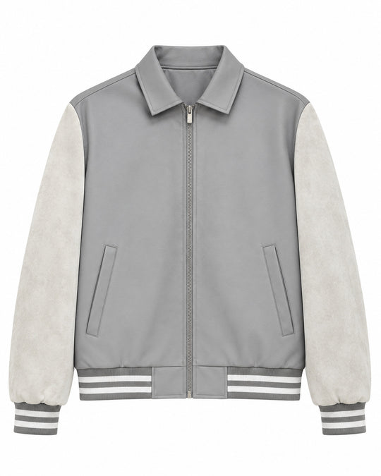Herren Retro Letterman‑Bomber mit glattem Kunstlederkörper und Veloursärmmel-Detail Nord Taschen