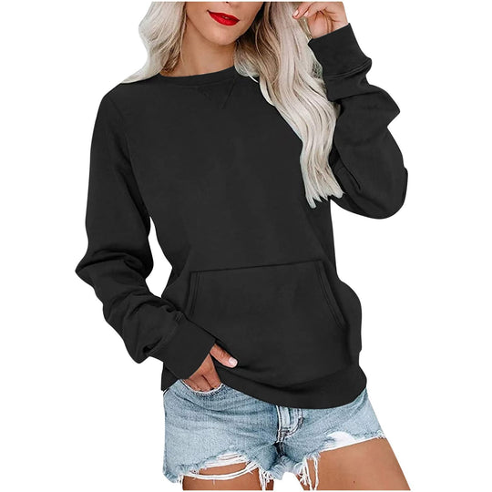 Damen Lockeres Sweatshirt mit Rundhalsausschnitt und Kängurutasche Nord Taschen