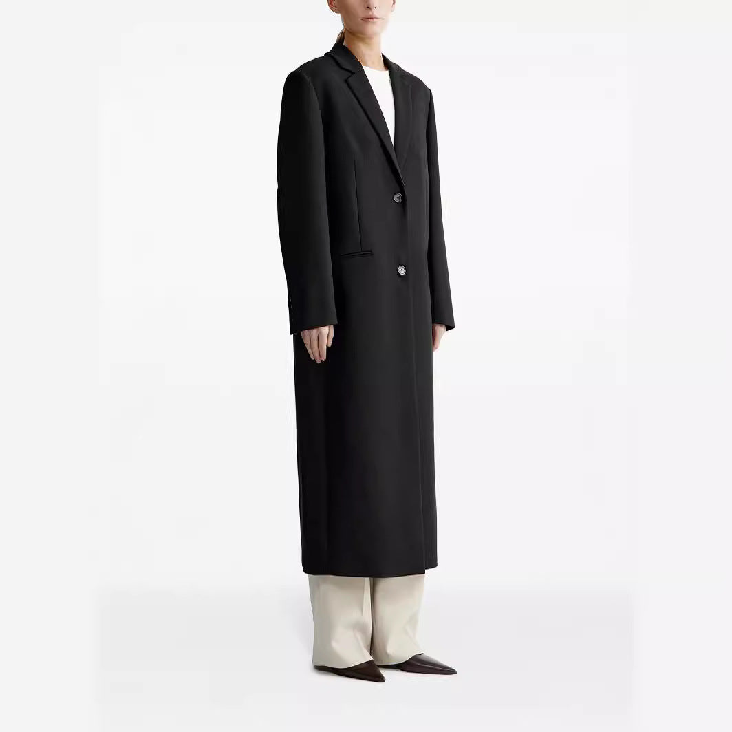 Damen lang geschnittener einreihiger Oversize-Mantel mit schmalem Revers Nord Taschen