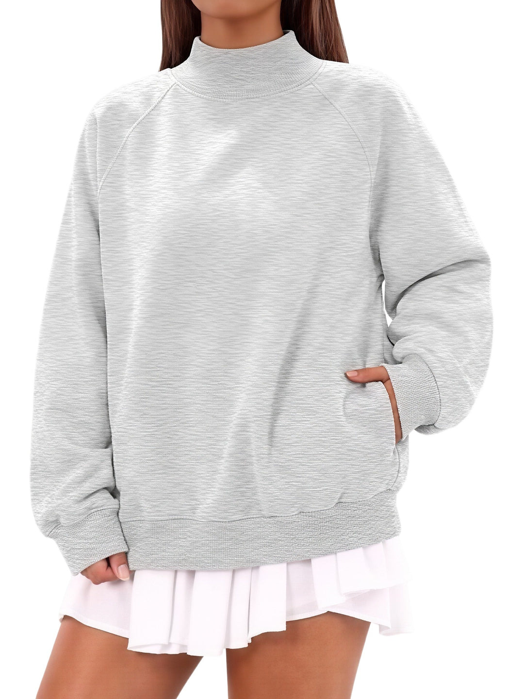 Damen Oversize-Sweatshirt mit Stehkragen und Raglanärmeln Nord Taschen