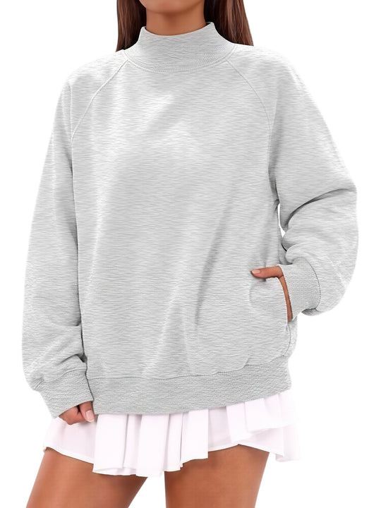 Damen Oversize-Sweatshirt mit Stehkragen und Raglanärmeln Nord Taschen