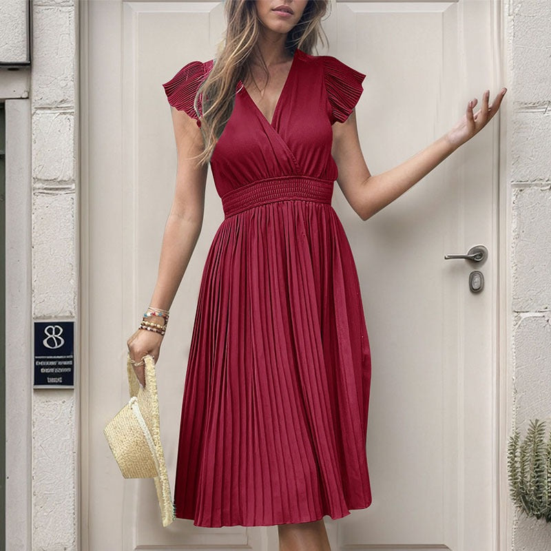 Damen Midikleid mit plissiertem Design und voluminösen Ärmeln