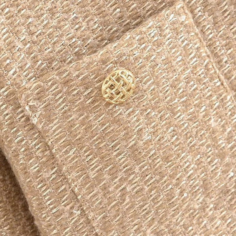 Damen Bouclé-Cropped-Jacke ohne Kragen mit Zierknöpfen und aufgesetzten Taschen Nord Taschen