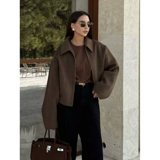 Herren Boxy Wollmix-Blouson mit Reißverschluss und Hemdkragen Nord Taschen