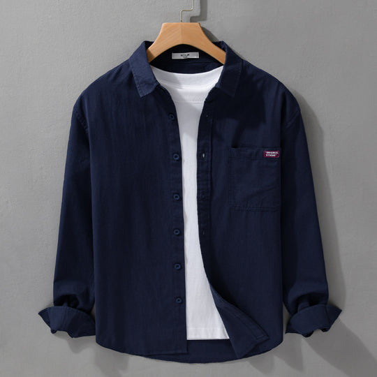 Herren Lockere Hemdjacke aus leichtem Baumwollmix mit aufgesetzter Brusttasche und Kentkragen Nord Taschen