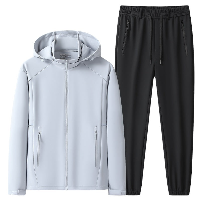Herren Wetterfester Softshell-Trainingsanzug mit Kapuzen‑Zipjacke, Reißverschluss‑Taschen & konischer Jogginghose Nord Taschen