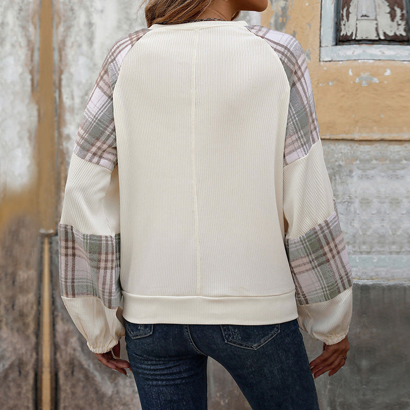 Damen Modischer Sweatshirt mit Karomuster Nord Taschen