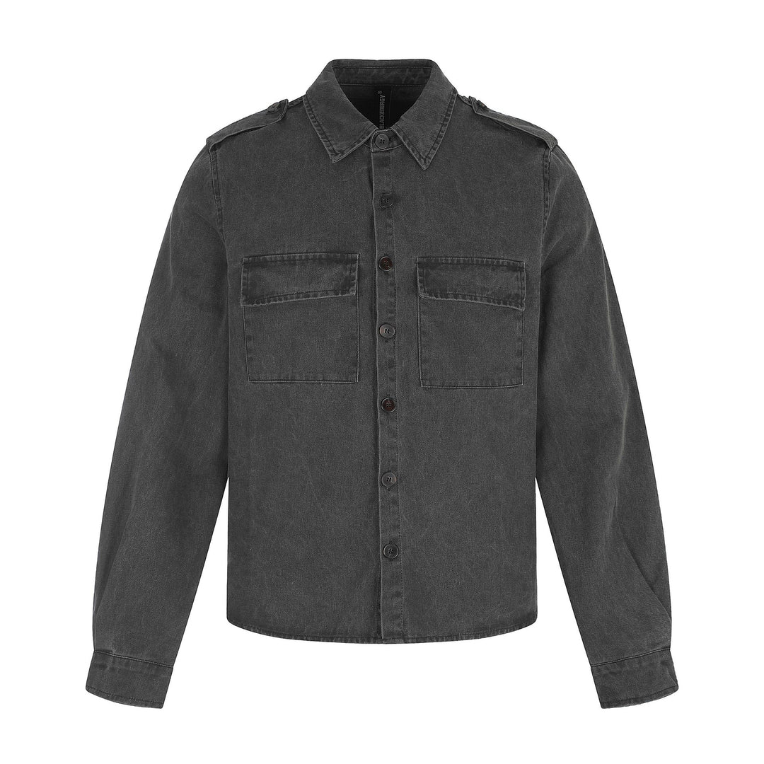 Herren Hemdjacke aus gewaschenem Denim mit Pattentaschen und Schulterklappen Nord Taschen