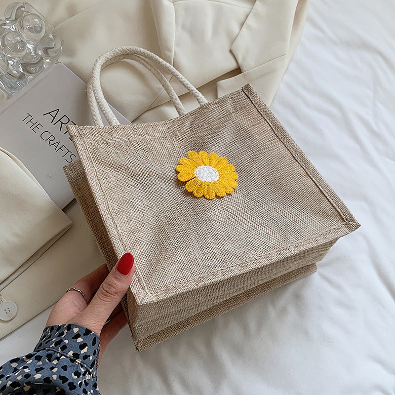 Damen Jute-Tasche mit buntem Blumenapplikation Nord Taschen