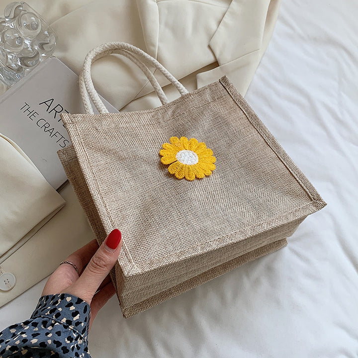 Damen Jute-Tasche mit buntem Blumenapplikation Nord Taschen