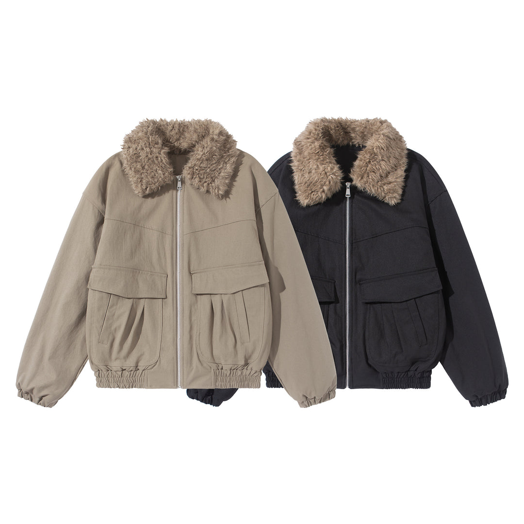 Damen Kurzblouson mit voluminösem Faux‑Fur‑Kragen, Känguru‑Taschen und elastischem Saum Nord Taschen