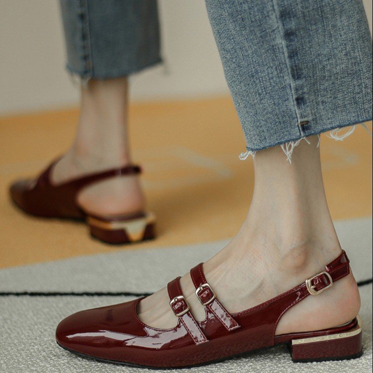 Damen Sling-Ballerinas mit doppeltem Riemchen und komfortablem Blockabsatz