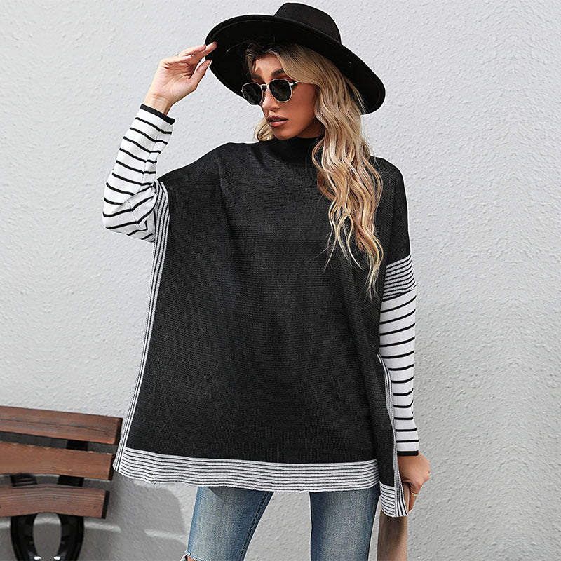 Damen Lässiger Pullover mit gestreiften Ärmeln Nord Taschen