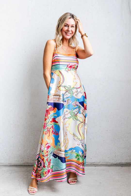 Damen Maxi-Kleid mit aufregendem Grafikdruck und verspieltem Design