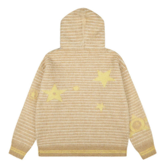 Damen Kapuzen-Strickjacke mit Fellbesatz, gestreifter Mohair‑Optik und Sternapplikationen Nord Taschen