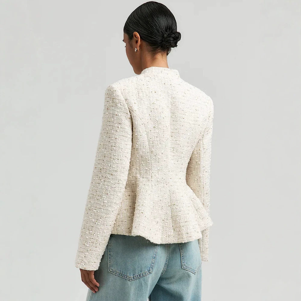 Damen Bouclé-Blazer mit Stehkragen und taillierter Schößchen-Silhouette Nord Taschen