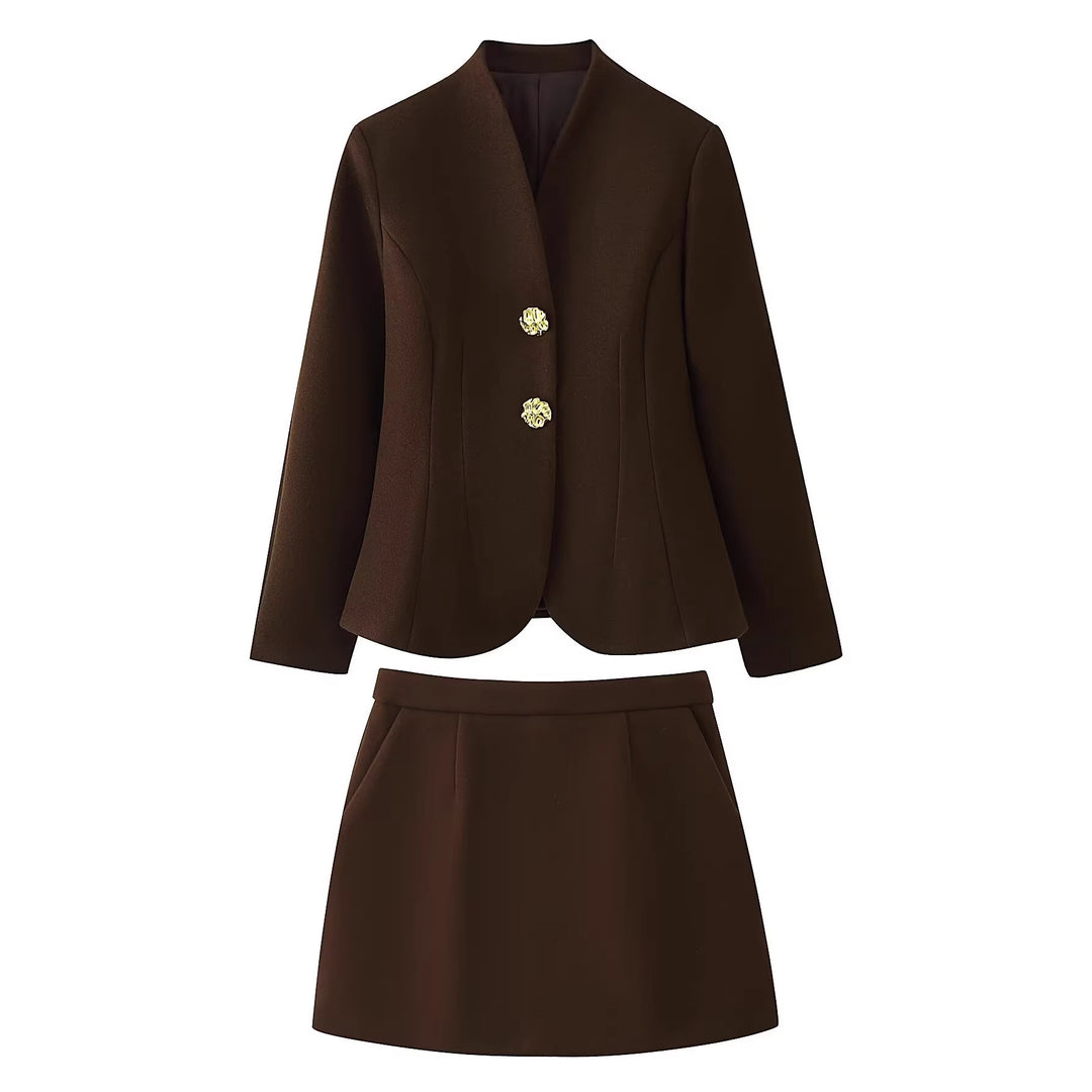 Damen Taillierter Blazer mit Stehkragen und dekorativen Goldknöpfen Nord Taschen