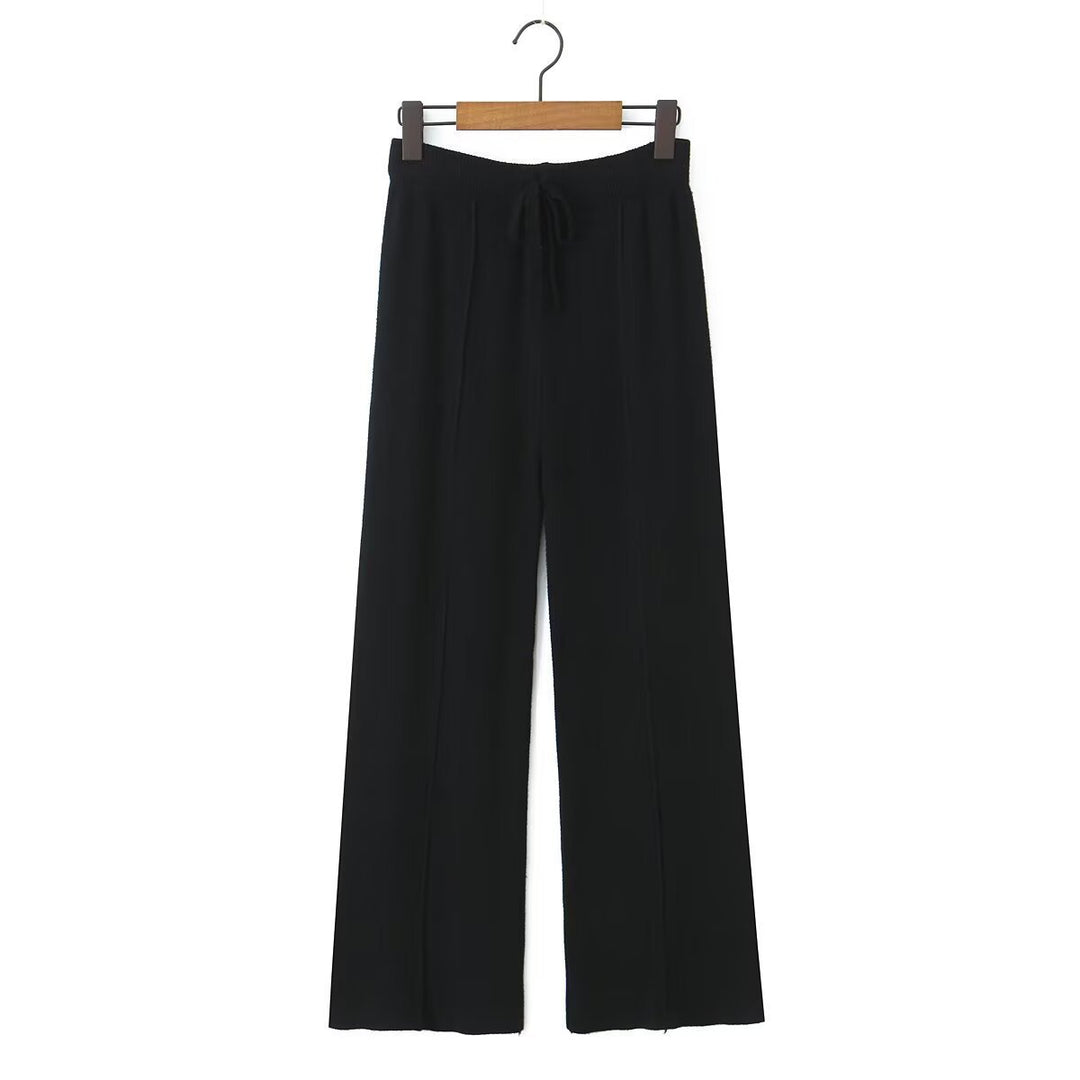 Damen Weite Strickhose mit Rippbund, Tunnelzug und Bügelfalte Nord Taschen