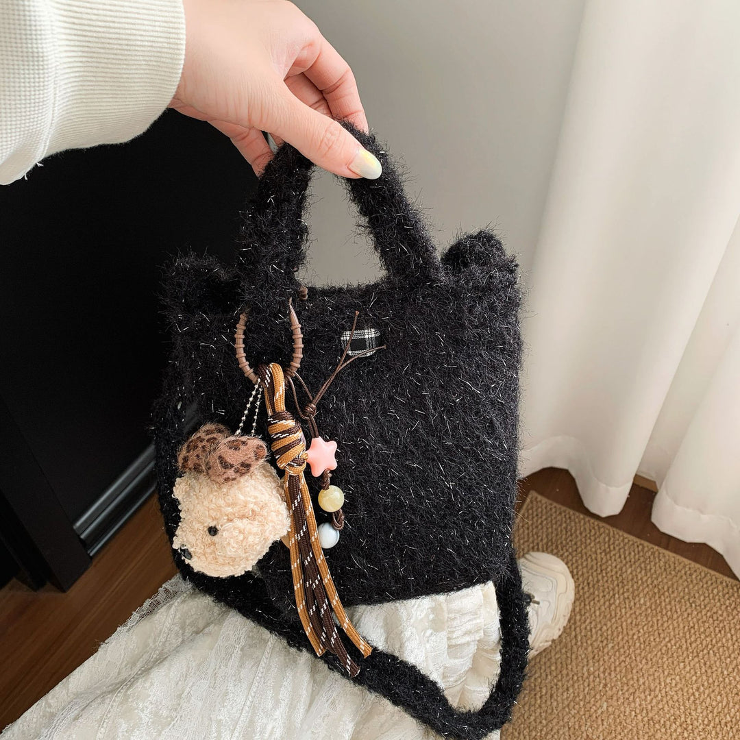 Damen kuschelige Filztasche mit verspieltem Anhänger Nord Taschen