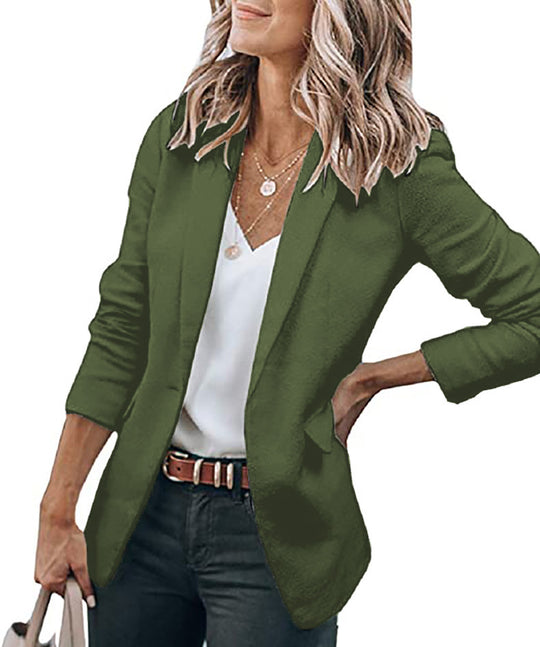 Damen Leichter Longblazer mit gerafften 3/4-Ärmeln und aufgesetzten Taschen Nord Taschen