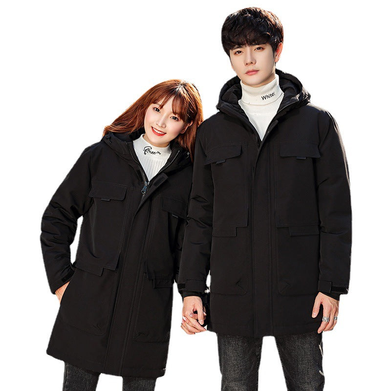 Unisex Gepolsterter langer Parka mit Kapuze Multifach-Taschen und winddichter Thermoisolierung Nord Taschen