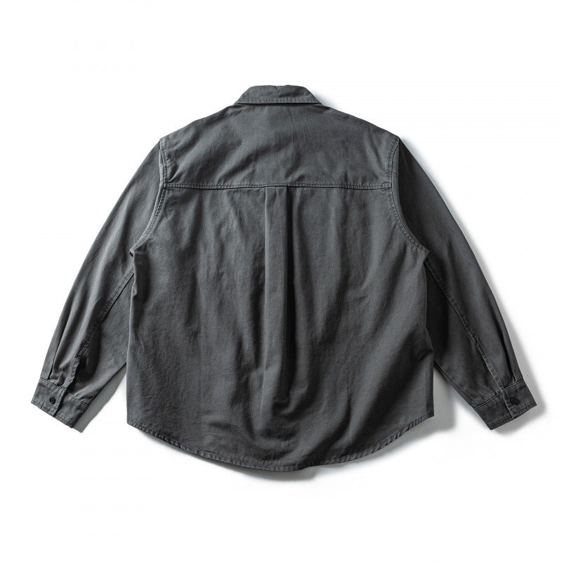 Unisex Oversize Hemdjacke aus Canvas-Baumwollmix mit Brusttasche und Zierstickerei Nord Taschen
